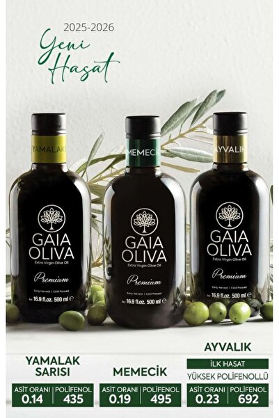 Gaia Oliva 3lü Premium Ayvalık, Memecik ve Yamalak Sarısı 500 ml Erken Hasat ...