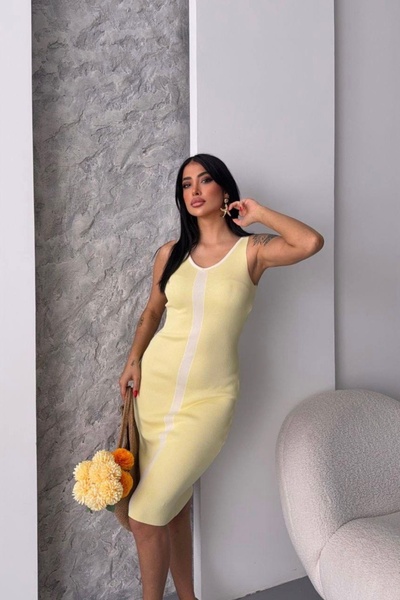 Auroveen Halet Collar White Stripe Detailed Knitwear Dress Av2015