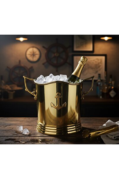 Kuzey Tacı Lüks Denizci Serisi: Hakiki Pirinç Çapa Figürlü Buz Kovası - Dekor...