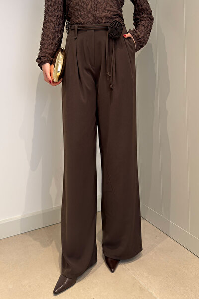 MAGARDE Rose Detailed New Season Palazzo Trousers - Brown