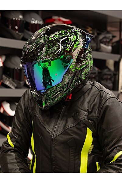 DeadG Inferno Mytology Siyah-Yeşil Kask ( Revo Yeşil Spoiler )