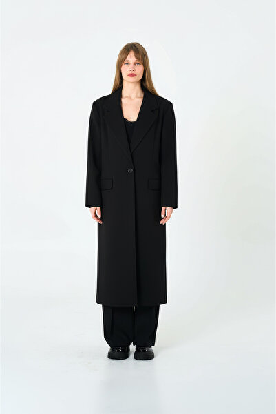 Thalure Kadın Siyah Oversize Uzun Ceket