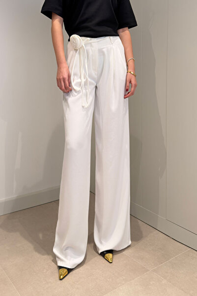 MAGARDE Rose Detailed New Season Palazzo Trousers - White