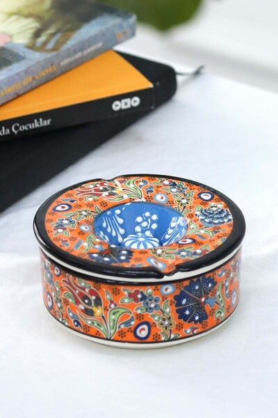 EvaniLife Kapaklı Seramik Küllük – Çini Desenli Dekoratif Küllük Balkon ve Ev...