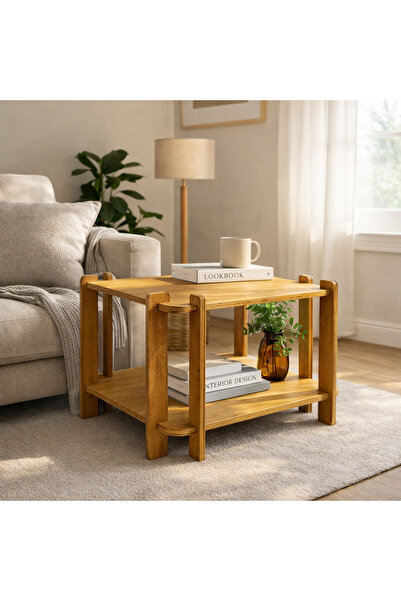 beriner Mobilya Ahşap Yuvarlak Orta Sehpa Yan Sehpa Zigon Masa Raf Komodin Ki...