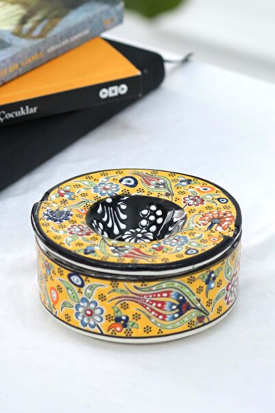 EvaniLife Kapaklı Seramik Küllük – Çini Desenli Dekoratif Küllük Balkon ve Ev...