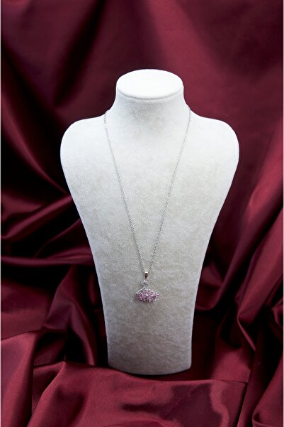 Çelik Pembe Taşlı Kuğulu Kolye