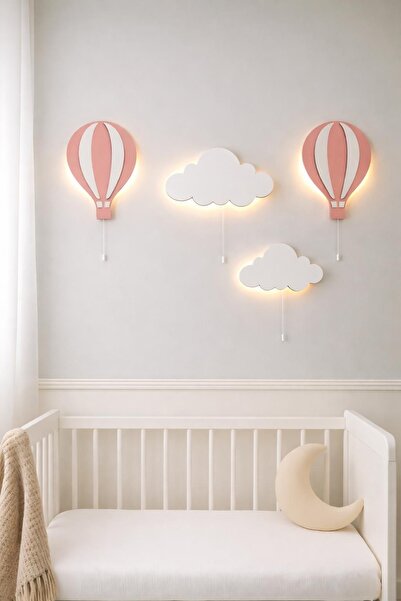Windly Concept LED Işıklı Balon & Bulut Çocuk Odası Duvar Dekoru – 3mm MDF, 9...