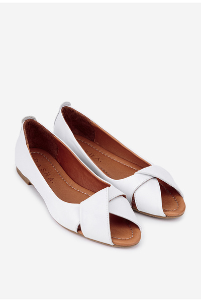 Dasha Women's white genuine Leather Ballet Flats with cutouts