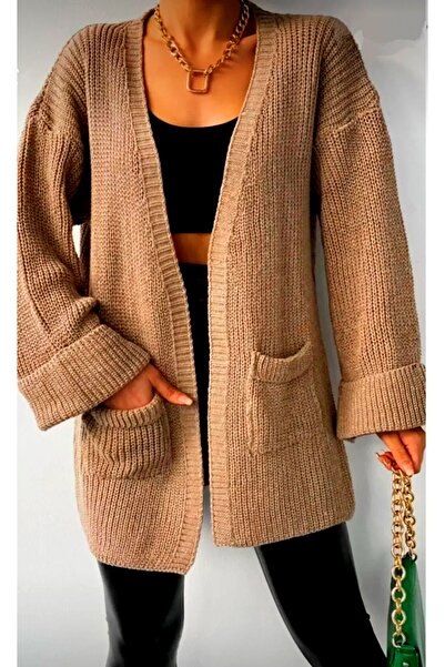 rushana Women's Double Sleeve Pocket Selanik Knitted Knitwear Cardigan