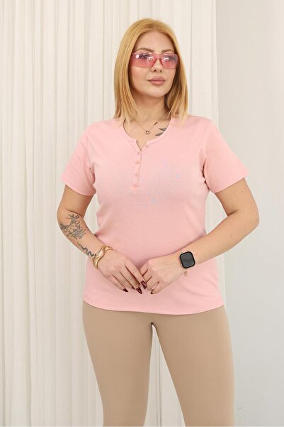 Siyezen Plus Size Short Sleeve Cotton Lycra Basic Blouse