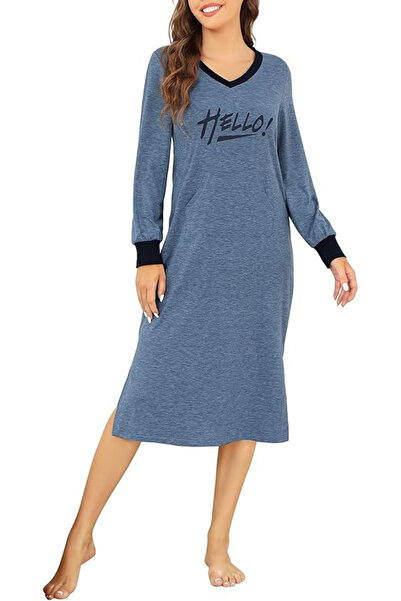 CLEARLOVE Women's loose sleep dress, made of soft material, blue 2XL