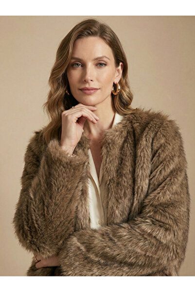 NEW JOURNAL Women's Milk Brown Faux Short Fur Coat New-005