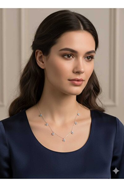 Papatya Silver 925 Ayar Kişiye Özel Doğum Taşlı Lacivert Taş Yıldız Kolye.ros...