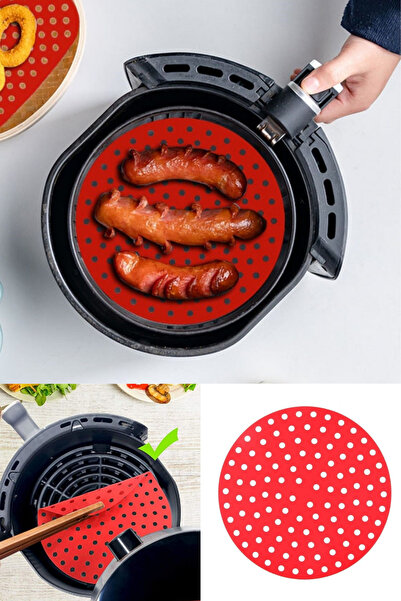 Privo Airfryer Cooking Mat 20 cm Red Silicone Perforated Round Heat Resistant...