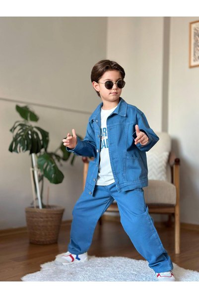 Esprix Kids Boy's Denim Jacket and Pants Colorful Top and Bottom Set 2-Piece