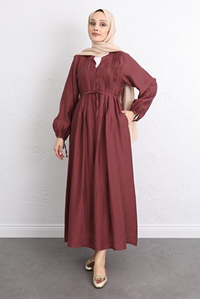 Salih Çelebi Ribbed Front Dress Y0094 - Bordo