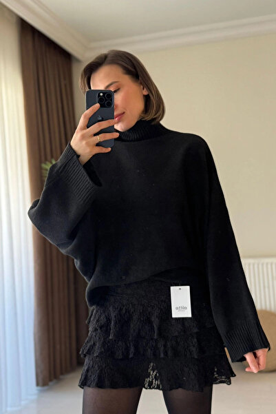 Kubos Moda Lined Layered Lace Black Skirt