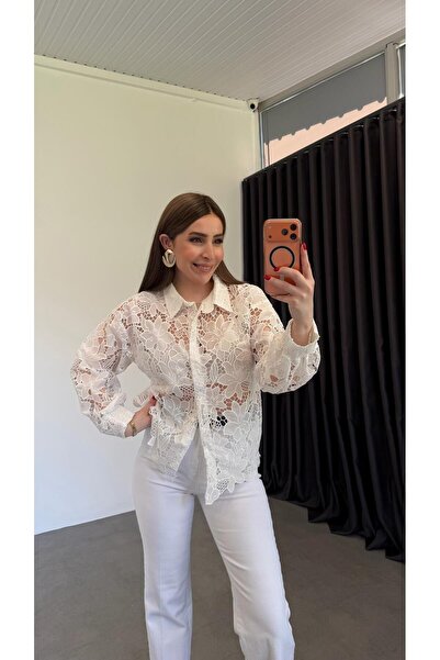 elif teke Güpürlü Pky Gömlek Beyaz