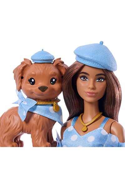 Barbie Sonsuz hareket bebeği ve köpekçiği aksesuarlı köpekli barbi oyuncak bebek esmer kız bebeği oyuncağı