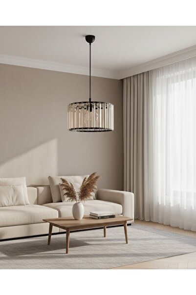 Çabuk Elektrik Modern Siyah Füme Cam Silindir Sarkıt Avize