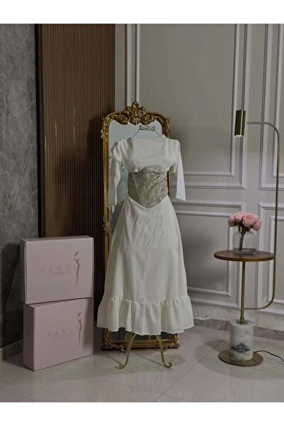 vanus fashion 6990 - White Midi Jalabiya