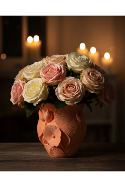 Najmaddin مزهرية زخرفية برتقالية اللون بتصميم زهور ثلاثية الأبعاد منقوشة