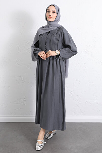 Salih Çelebi Ribbed Front Dress Y0094 - Smoked