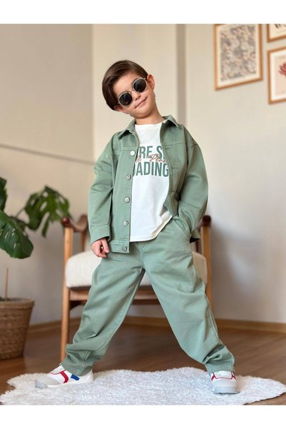 Esprix Kids Boy's Denim Jacket and Pants Colorful Top and Bottom Set