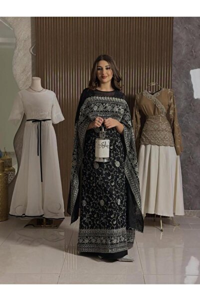 vanus fashion 6980 - جلابية سوداء يتصميم خيالي مكونة من قطعتين