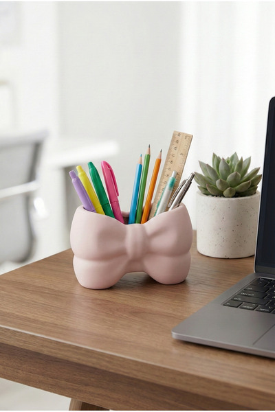 craftopya Pembe Fiyonk Tasarımlı Makyaj Fırçalık Kalemlik ve Masaüstü Organizer Düzenleyici