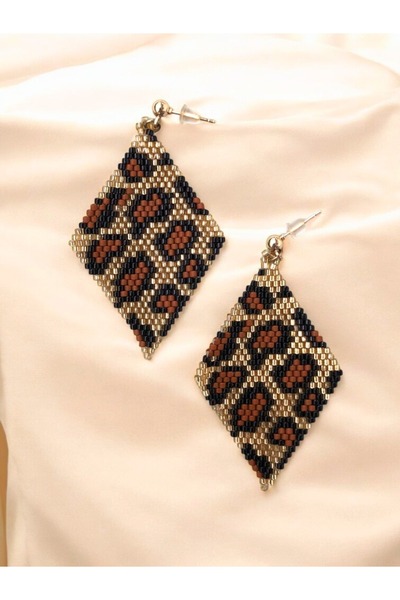 ziwod Leopar Desenli Miyuki Cam Boncuk Şekli küpe