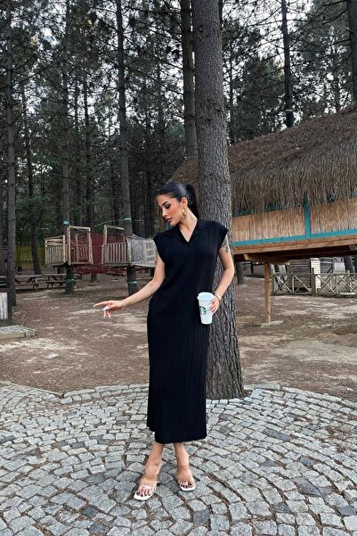 Auroveen Ribbed Polo Collar Waist Detailed Knitwear Dress Av3238