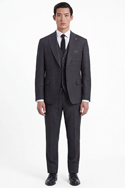 Giotelli Men's viscose blend 5-button classic black suit with vest