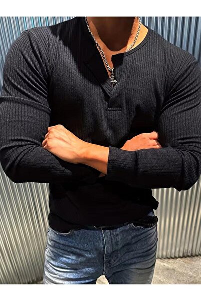 Oksit Mecho Men's Slim Fit Lycra Henley Collar Long Sleeve T-Shirt - Buttoned...