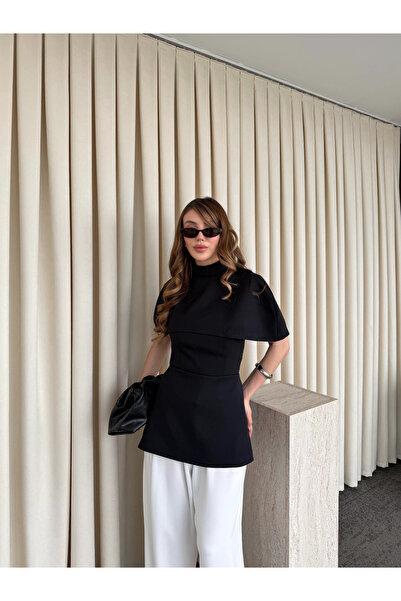 Laluvia Black Cape Strapless Blouse - 1101