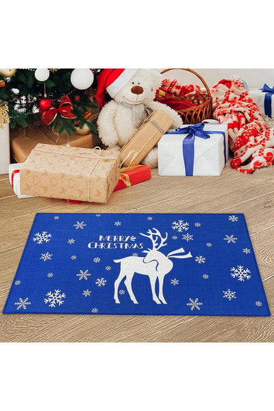 CAROMIO Decorative non-slip Christmas entrance mat – Blue 50 x 80 cm