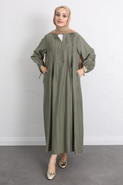 Salih Çelebi Ribbed Front Dress Y0094 - Khaki