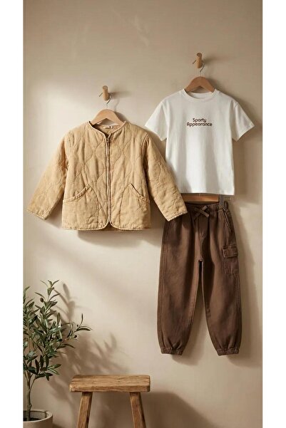 TUFY Erkek Çocuk Bayramlık 3’lü Takım Kapitone Ceket Tişört Pantolon Kombin Set