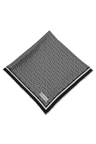Vakko Twill İpek Eşarp - Yeni Monogram - Siyah Ekru