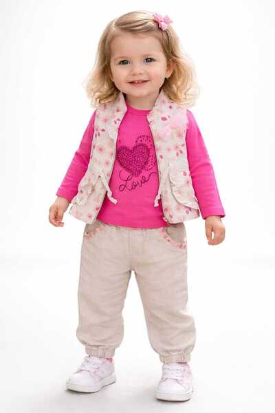 neocotton طقم سويت شيرت وسترة وبنطلون من الكتان للفتيات الصغيرات مكون من 3 قطع