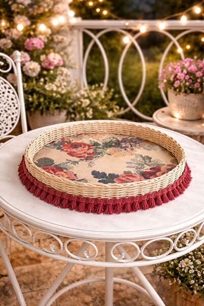 Rosina سلة خشبية من الخيزران باللون الأحمر مقاس 33 سم