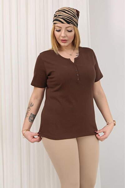 Siyezen Plus Size Short Sleeve Cotton Lycra Basic Blouse