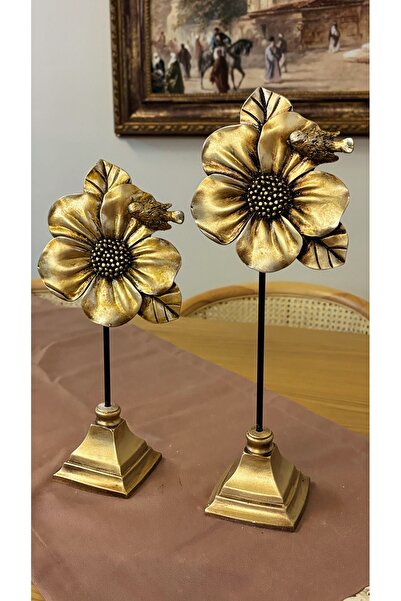 Kiri Dekoratif Polyester Aksesuar İkili Çiçek Gold