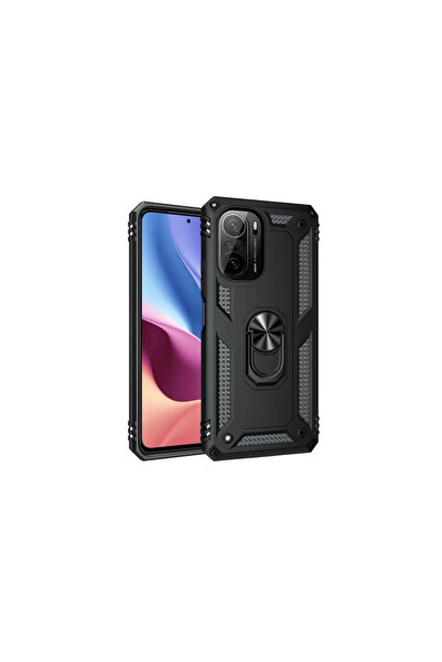 eco port غطاء سيليكون لهاتف Poco F3 مع حلقة صوفيا - أسود