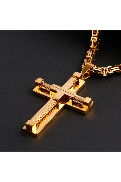 Tessero Men's Silver Cross Industrial Chain, Premium Stainless Steel, Byzanti...