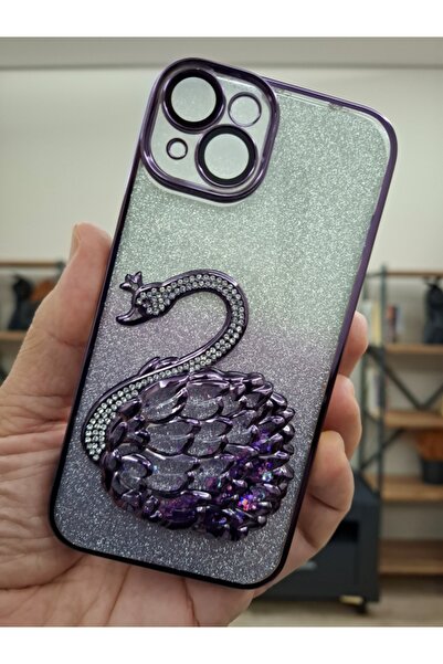 EPRO iPhone 15 Uyumlu Kuğulu Sulu Simli Taşlı Kamera Lens Korumalı Hoparlör T...