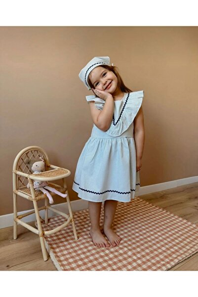 Butik KIZ ÇOCUK BANDANA AKSESUARLI %100 PAMUKLU ELBİSE