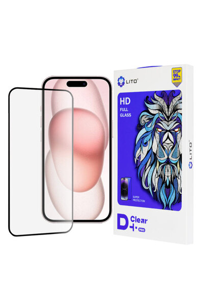 Lito iPhone 15 D+ Pro Clear Glass Film, Black