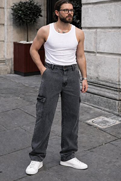 comstar Muške ležerne Kargo džep antracit široke pantalone